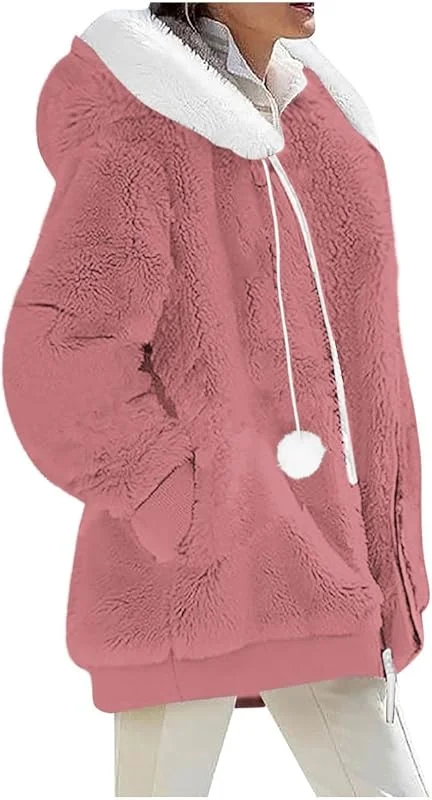Teddyjacke Damen Mit Kapuze Winterjacke Warm Gefüttert Teddy Fleecejacke — Heizkleidung