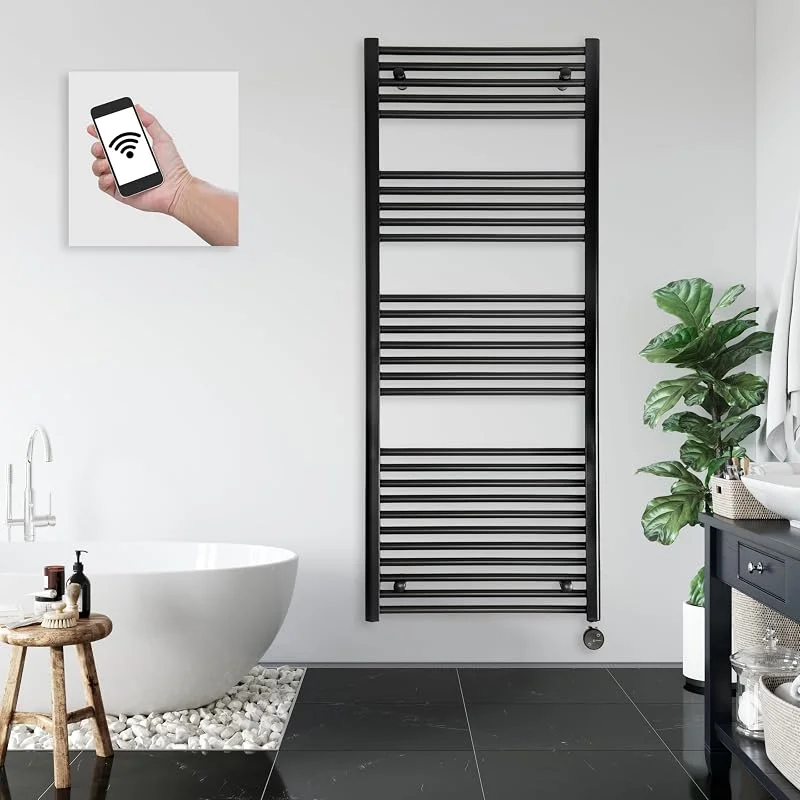 anapont WLAN- & Bluetooth elektrischer Badheizkörper 1475x600 schwarz — Heizung Warmepumpe