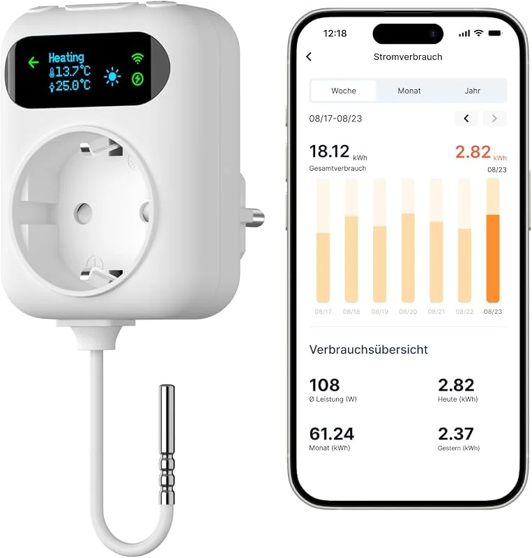 WLAN-Steckdosenthermostat mit Energiemessung, Heiz- und Kühlmodus — Heizung Warmepumpe