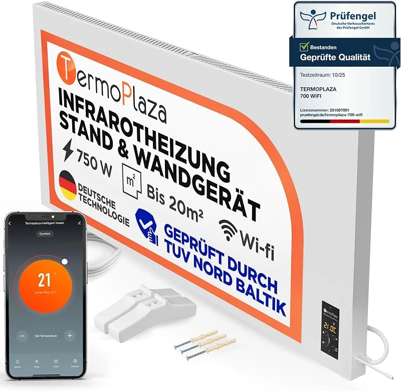 TermoPlaza Infrarotheizung Standgerät, Infrarotheizung mit Thermostat 20m² — Heizung Warmepumpe