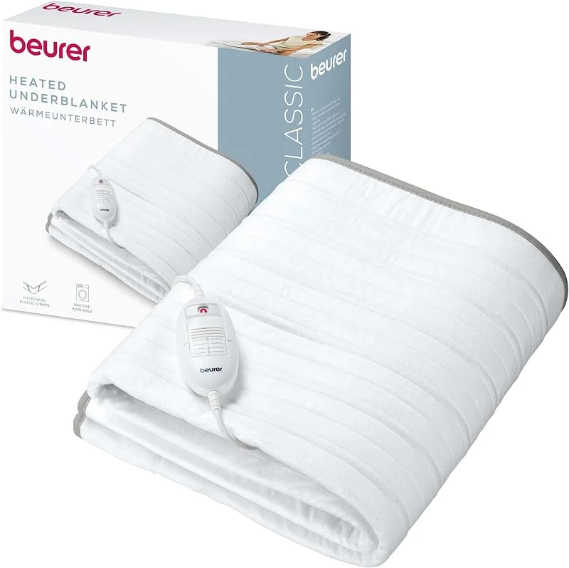 Beurer TS 17 Wärmeunterbett, weiches Vliesmaterial, rutschfest dank Fixierung mit Gummiband, 3 Temperaturstufen, 150x80 cm, Sicherheitssystem, abnehmbarer Schalter, maschinenwaschbar bei 30 °C, Grau — Heizung Warmepumpe