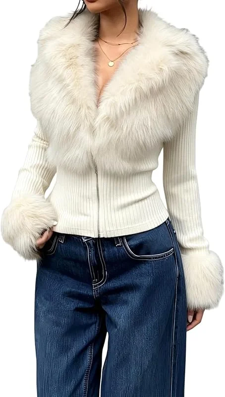 Winterjacke Damen Kurz Warm Mit Fell Felljacke Winter Plüsch Kunstfell — Heizkleidung