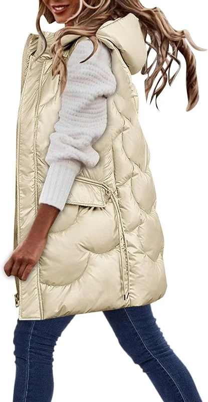 YUE Damen Lang Daunenweste Mantel Weste Steppweste mit Kapuze Ärmellose Warmer Longweste Übergangsweste Winterjacke Trenchcoat Outdoor Jacke Winterweste — Heizkleidung