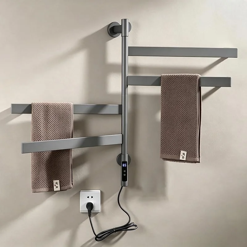 Elektrischer Handtuchheizkörper 180° Drehbar Wandmontage Handtuchwärmer-Gray, A — Heizung Warmepumpe