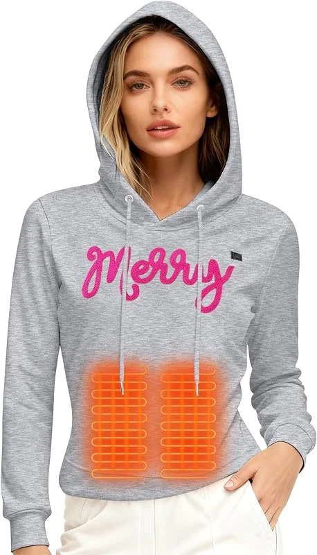 Generisch Beheizbarer Hoodie Damen Oversize Kapuzenpullover Winter Pullover mit Kapuze Hoody Beheizte Kapuzenpulli Outdoor Wärmende Sweatshirt Heizpullover Thermo Hoodies — Heizkleidung