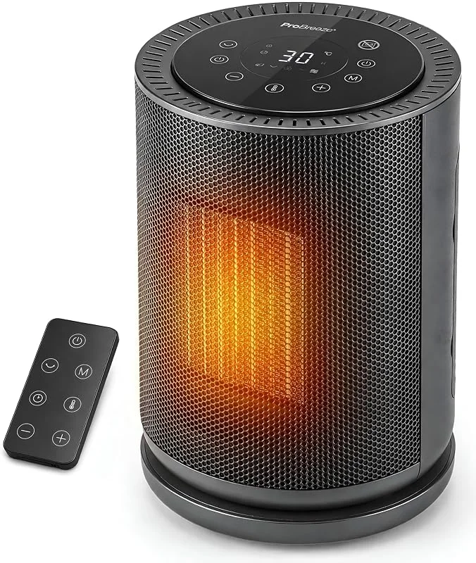 Pro Breeze Heizlüfter 1800W, Energiesparender Keramik-Heizlüfter mit Thermostat, Eco-Modus & 75°-Oszillation, Heizlüfter Bad mit Fernbedienung, 2 Heizstufen, Touch-Bedienfeld & Kippschutz — Heizung Warmepumpe