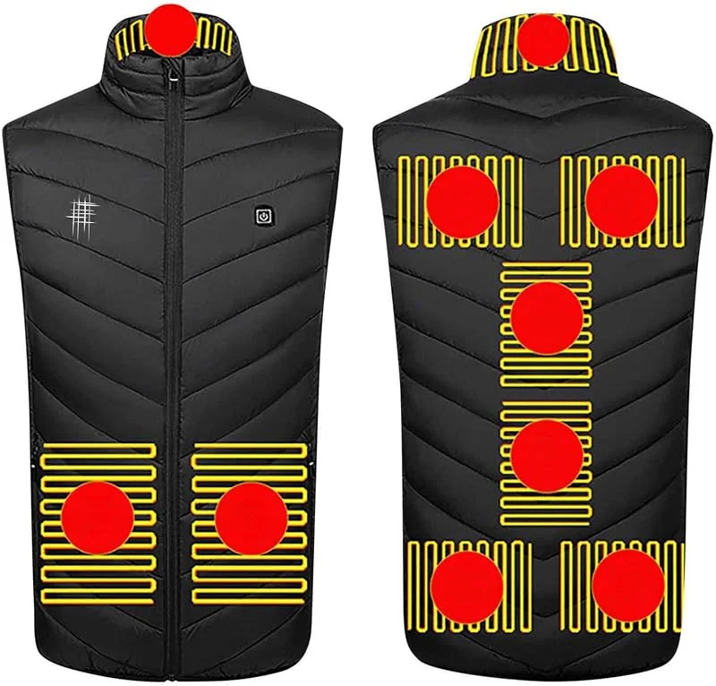 Battnot Heizweste Herren Damen, Beheizbare Weste 9 Zonen Heizung 3 Temperaturregler Beheizte Weste Heizjacke mit Heizung USB Elektrische Funktionsjacke Outdoorjacke Beheizbare Weste für Herren Damen — Heizkleidung