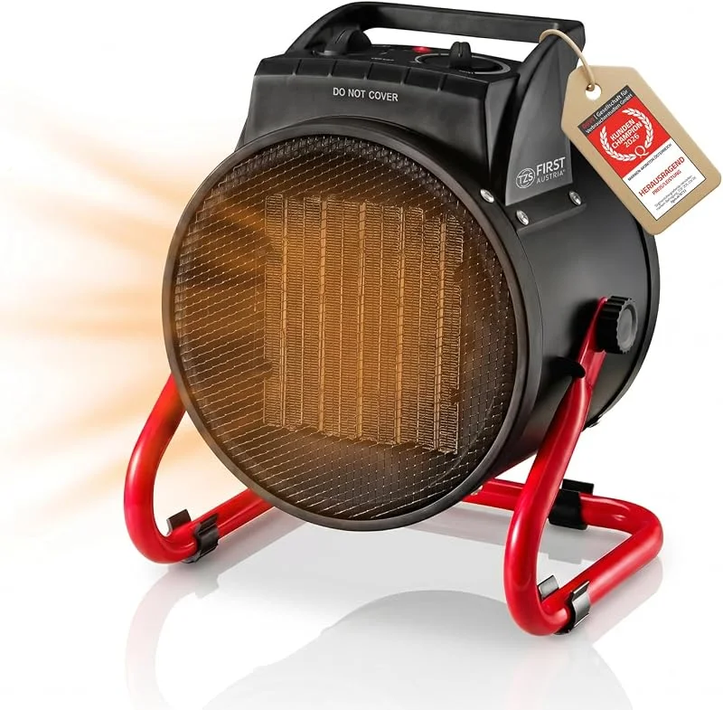 TZS First Austria - Keramik-Heizlüfter 3000W - Elektroheizer mit Thermostat, Überhitzungsschutz, Drehschalter & Tragegriff - Neigungsverstellbar & 2 Heizstufen - Ideal für Werkstatt & Garage — Heizung Warmepumpe