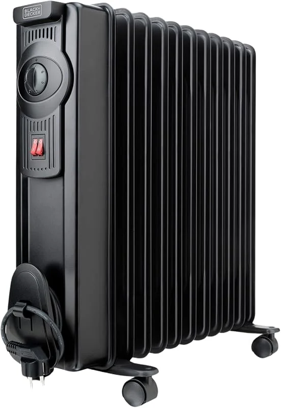 BLACK+DECKER BXRA2300E - Ölradiator 2300W, 11 Heizelemente à 140 mm, Einstellbarer Thermostat, 2 Heizstufen, Automatische Sicherheitsabschaltung bei Überhitzung, Schwarz — Heizung Warmepumpe
