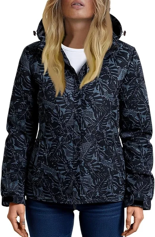 FUPODD Regenjacke Wasserdicht Atmungsaktiv Damen Mit Kapuze Blumenmuster Softshelljacke Leicht Wanderjacke Frauen Übergangsjacke Outdoor Jacke Dünn Regenmantel Fahrrad Windbreaker Mit Taschen Zipper — Heizkleidung