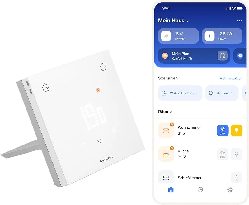 Netatmo Smartes Thermostat ORIGINAL für individuelle Heizkessel - Installationspaket, schnurlos, kabelgebunden, Halterung beiliegend, energiesparend, mit Matter kompatibel, WiFi 2.4GHz - ETP-AMZ — Heizung Warmepumpe