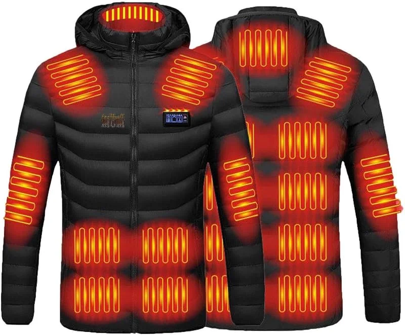 Generisch Heizjacke Damen Beheizbare Jacke mit Heizung Outdoorjacke 4 Heizstufen USB Elektrische Beheizte Jacke mit 21 Heizzonen Winterjacke Beheizbare Pufferjacke Heizmantel Kapuze Funktionsjacke — Heizkleidung