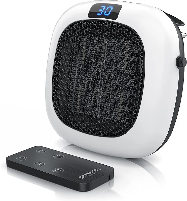 Brandson - Steckdosen Heizlüfter mit Fernbedienung, 700 W stufenlose Temperaturregelung 15-30°C mit Thermostat, Timer 1-12 Stunden, Überhitzungsschutz, Heizung mit Thermostat - leise – weiß — Heizung Warmepumpe