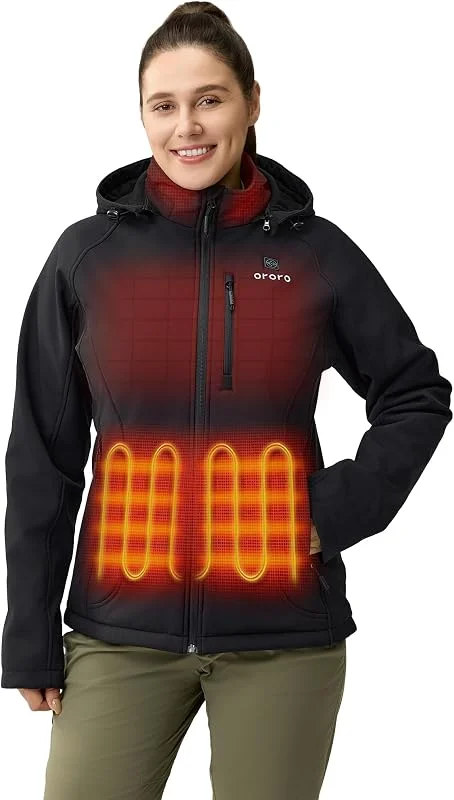 ORORO Beheizbare Jacke Damen mit 4 Heizzonen und Akku, Beheizte Jacke Heizjacke für Outdoor Wandern Camping — Heizkleidung