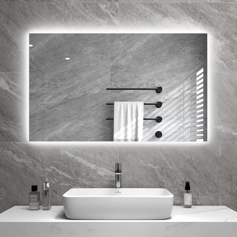 Byecold Infrarotheizung Spiegel 580W Wandmontage mit LED(100x60cm), Spiegelheizung Elektrisch Infrarot, Badspiegel Elektroheizung, Badezimmerspiegel beschlagfrei mit Überhitzungsschutz Heizplatte — Heizung Warmepumpe
