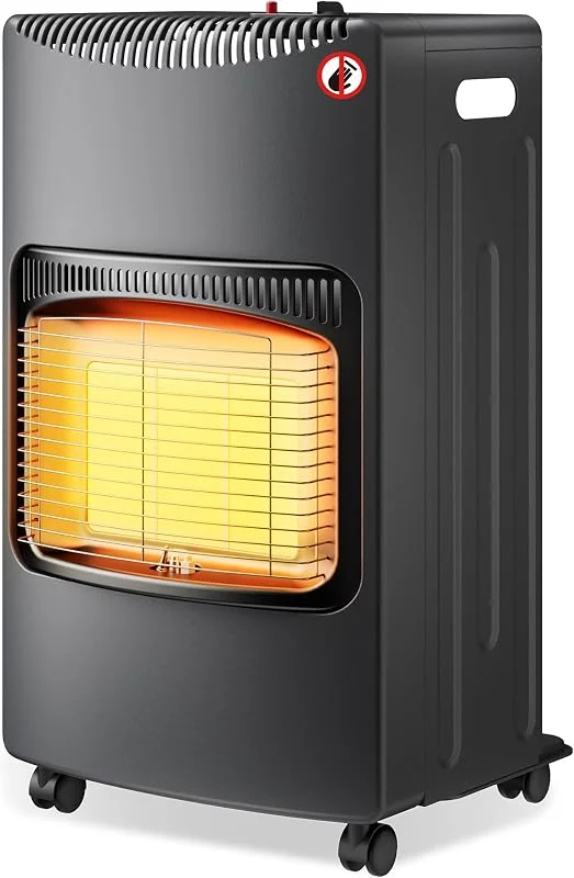 Wiltec mobile Gasheizung 4, 2 kW, Gasheizstrahler 42 x 45 x 75, 7 cm, Heizstrahler Innenraum mit Kippschutz, ODS und Rollen, Gasheizer kompatibel mit 13 kg Gasflasche — Heizung Warmepumpe