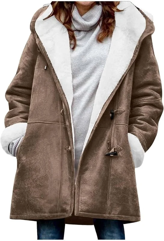 Winterjacke Damen Warm Gefüttert Wintermantel Damen Elegant Mit Kapuze — Heizkleidung