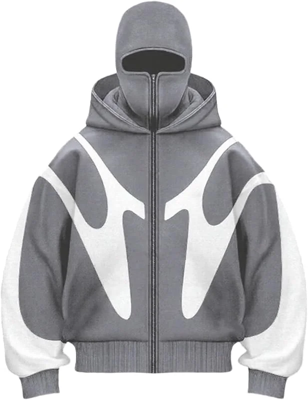 Hoodie Herren Balaclava Zip Einfarbig Kapuzenpullover Warm mit Sturmhaube Casual Hoodie Reißverschluss und Tasche Lockeres Sweatjacke Y2K Tops Winterjacke Sweatshirt Übergangsjacke — Heizkleidung