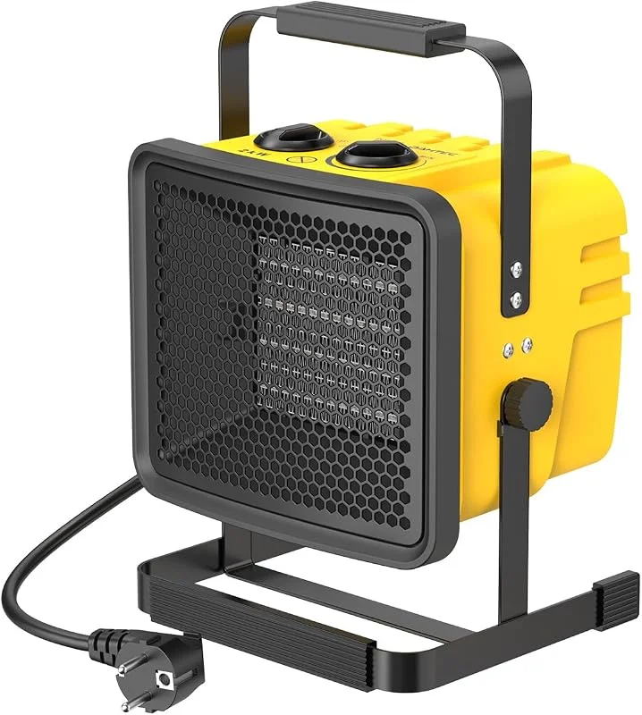 DAHTEC Keramik Heizlüfter 2000 Watt Bauheizer Luftmenge 240 m³, h Elektrisch mit Verstellbarer Winkel für Garage, Baustelle und Terrasse — Heizung Warmepumpe