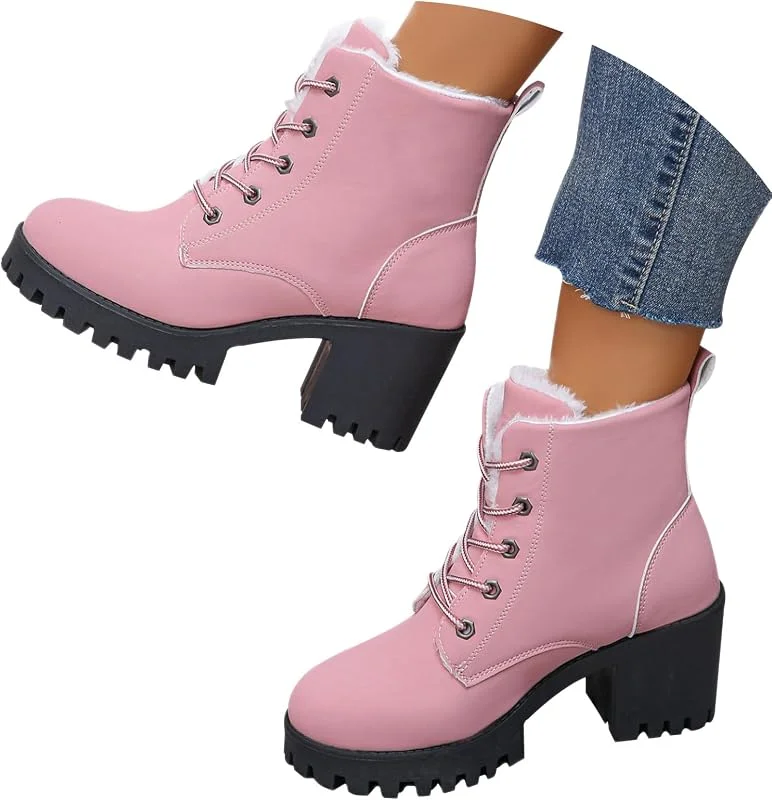 Generisch Winterstiefel Damen Schuhe Winterstiefel Fleece mit Dicker Sohle 2024 für Damen im Außenhandel in Übergröße mit Schnürung Europa Amerika, warme Stiefeletten mit mittlerem Absatz — Heizkleidung