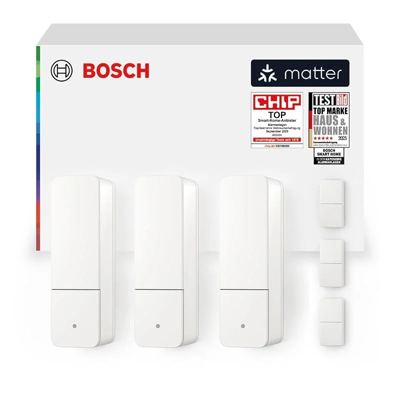 Bosch Smart Home Tür-, Fensterkontakt II [+M], smarter Sensor zum energieeffizienten Heizen, flexible Nutzung im Bosch Smart Home System oder herstellerübergreifend in Matter Systemen, 3er-Set — Heizung Warmepumpe