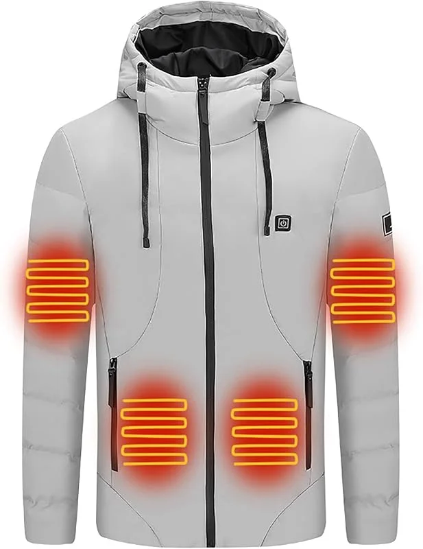Battnot Beheizbare Jacke Herren Damen mit Kapuze Softshell Warme Winterjacke Heizjacke Motorrad Jacke Beheizbare Jacke warm Softshell Winterjacke Wärmeweste Beheizte Jacken (Ohne Powerbank) — Heizkleidung