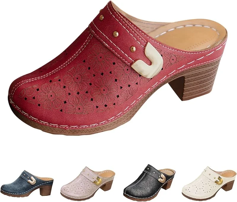 Clogs & Pantoletten Für Damen Mit Absatz, Schuhe Vorne Geschlossen Hinten Offen Damen Sommersandalen Mit Blockabsatz Schlappen Atmungsaktive Stiefeletten Bequeme Slipper Boho Pantolette Fashion Clog — Heizkleidung