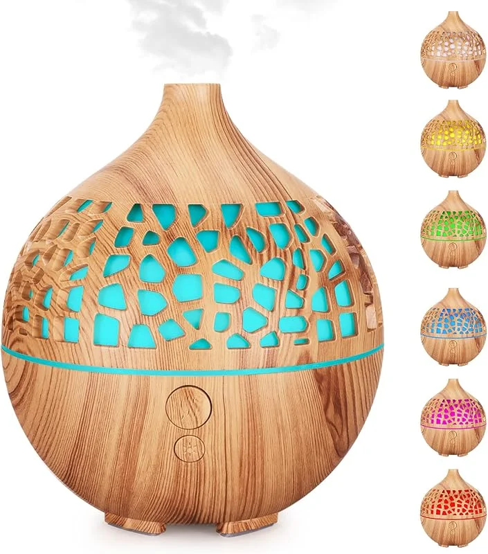 Aroma Diffuser 180ML, Ultraschall Aromatherapie Duft Diffusor Luftbefeuchter mit 7 LED Farblicht Aroma Diffusor für Spa Schlafzimmer, Hellbraun