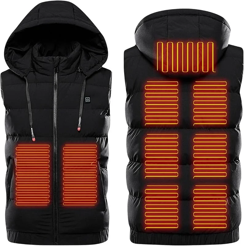 Battnot 2023 Beheizbare Weste Herren Damen mit Kapuze Beheizte Weste Jacke Elektrische Wärmeweste Warme Heizweste mit Heizung USB Lade Heizweste Heheizte Kleidung für Outdoor Motorrad Camping — Heizkleidung