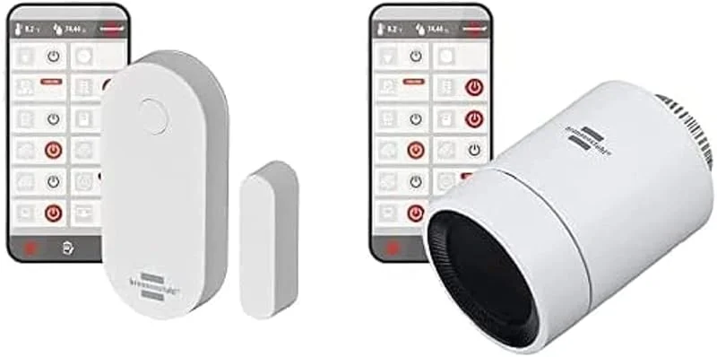 Brennenstuhl Connect Zigbee Tür- und Fensterkontakt TFK CZ 01 (Smart Home, kostenlose App) & Zigbee Heizkörperthermostat HT CZ 01 (smarter Thermostat, kompatibel mit Alexa und Google Assistant) — Heizung Warmepumpe