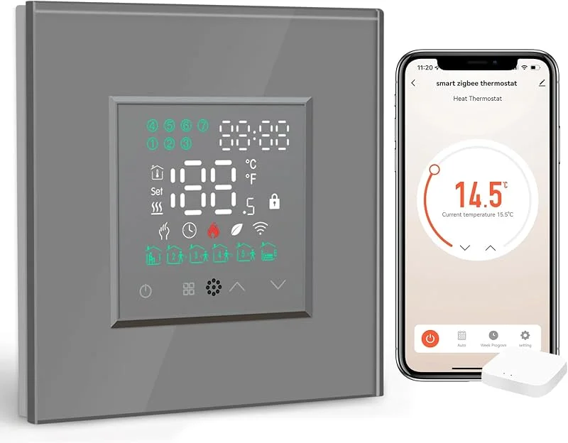BSEED Smart ZigBee Alexa Thermostat, Elektrische Fußbodenheizung Thermostat, Programmierbare Thermostat für 16A Elektroheizung, Kompatibel mit Google Home und Alexa Grau(Tuya Hub benötigt) — Heizung Warmepumpe