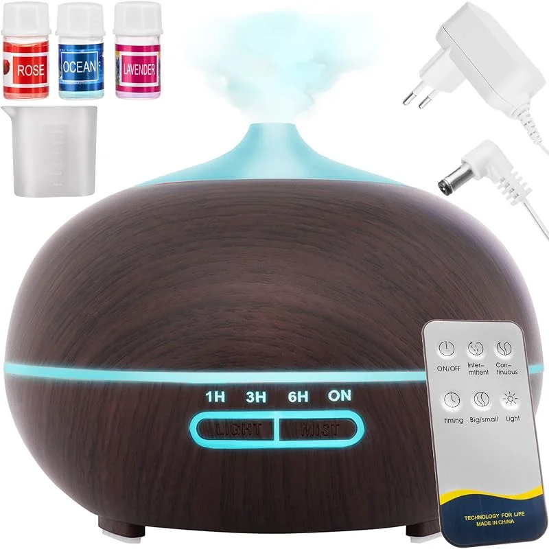 ISO TRADE Luftbefeuchter Diffuser 400ml Aroma Fernbedienung 3 Öle 10948, Farbe:Dunkelbraun