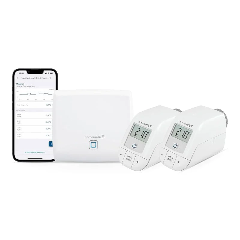 Homematic IP Smart Home Starter Set Heizen, Digitale Steuerung für Heizung mit oder ohne App, Alexa, Google Assistant, einfache Installation, Energie sparen, Thermostat, Heizungsthermostat, 156537A0 — Heizung Warmepumpe