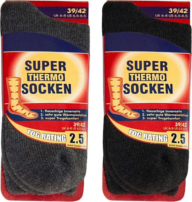 OCERA SUPER THERMO Socken für Herren, 2 Paar Ultra Warme Wintersocken mit flauschigem Innenfutter — Heizkleidung