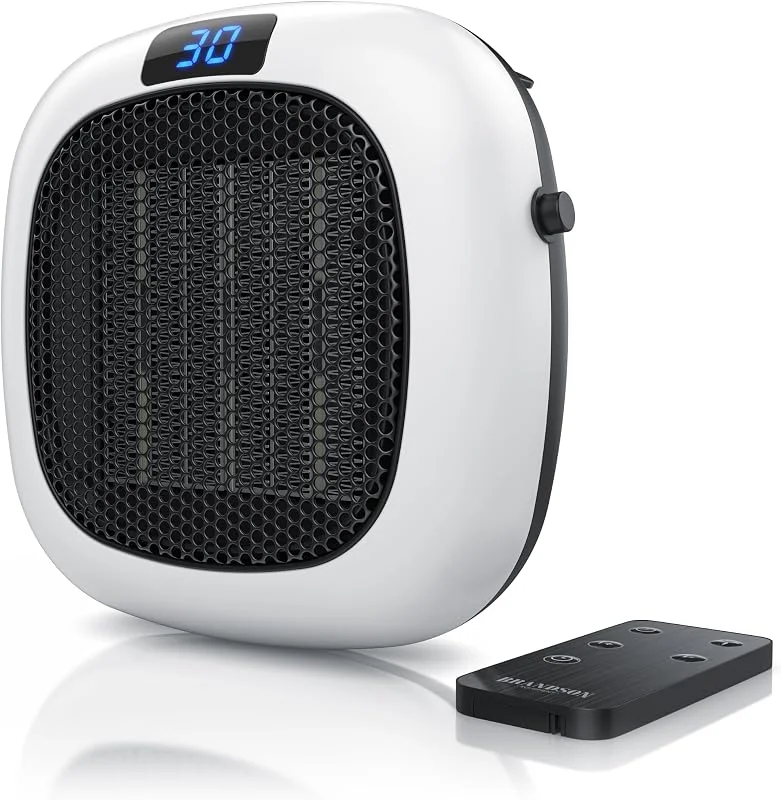 Brandson - Heizlüfter Steckdose 700 W - mit Fernbedienung - energiesparend - Timer - Überhitzungsschutz – mini klein leicht und leise – Steckdosenheizlüfter - Bad Wohnzimmer Kinderzimmer Schlafzimmer — Heizung Warmepumpe