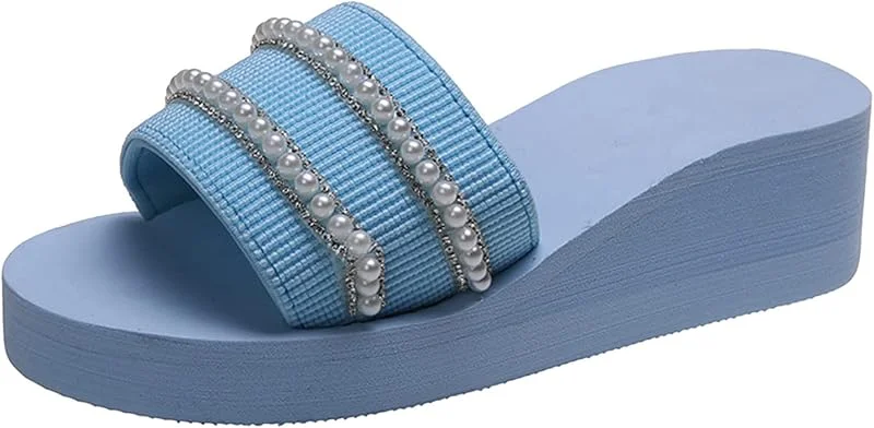 Damen Mode Strass Plüsch Decke Zehe Plattform Hausschuhe Keilabsatz Stiefel Sommer Braun — Heizkleidung