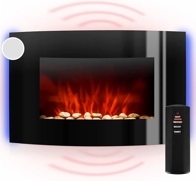 Klarstein Elektrokamin, Elektro Heizungen für Wohnzimmer & Innenräume, Elektrischer Kamin mit LED Flammen, Kamin mit Fernbedienung, Heizlüfter mit Timer, Einstellbarer Thermostat, Heizung 2000 W — Heizung Warmepumpe