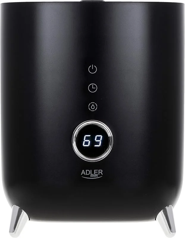 Adler Europe AD 7972 Ultraschall-Luftbefeuchter, LED-Bildschirm mit Berührungstasten, Operationsbereich bis zu 35m2, Befeuchtungskapazität 150-300ml, Stunde, Aromatherapie-Funktion (Schwarz)