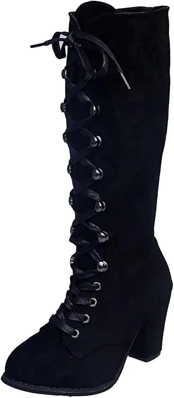 Neu Produktkategorie Damen Mid-Calf Stiefel, Stilvolle Lace-Up Schuhe mit Flache Absätze, Elegante Womens Fashion Boots ohne Farbangaben — Heizkleidung