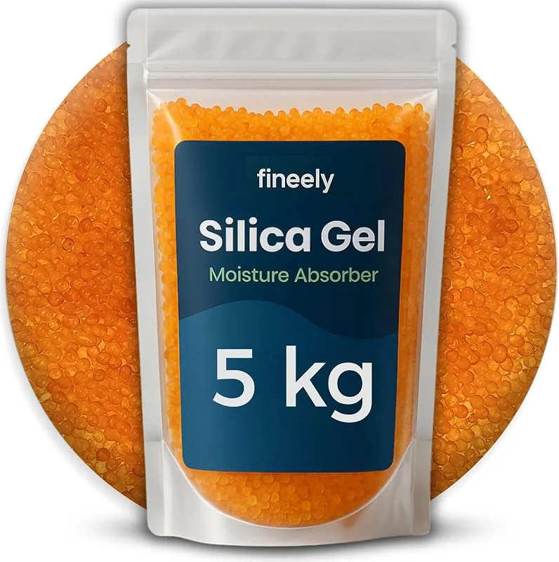DRYSAFE Silica Gel 5 kg – Trockenmittel 2–5 mm mit Feuchtigkeitsindikator, Für 3D-Druck Filamente, Elektronik & Lebensmittel, Geruchsneutral, Luftdichter Doypack-Beutel — Luftbefeuchter