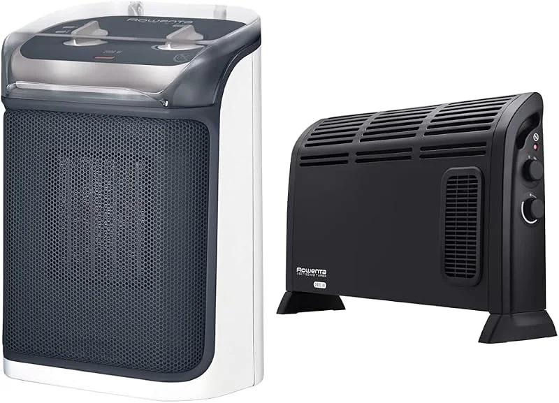 Rowenta SO9281 Mini Excel Aqua Keramik Heizlüfter, Grau, Weiß & CO3035 Konvektor- Heizlüfter Vectissimo, Zwei Leistungsstufen, Elektro- Heizung, Innenraum, Für 25 m² Räume — Heizung Warmepumpe