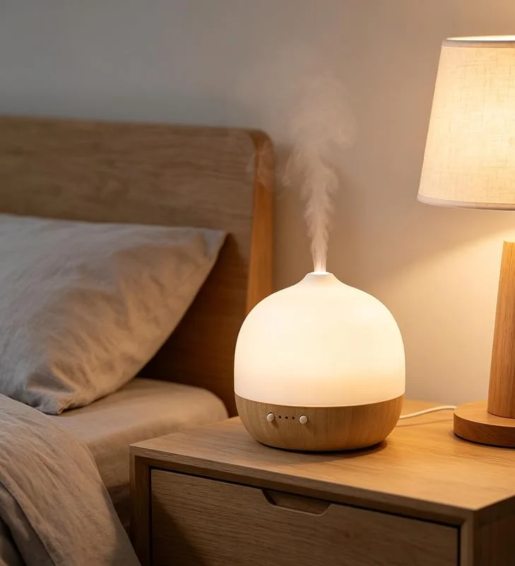 Aroma Diffuser – 2, 4-MHz-Ultraschall-Diffusor für ätherische Öle aus Keramik mit Luftbefeuchtung und Schlaf-Nachtlicht, Auto-Off, BPA-frei, geräuschlos, ideal für Schlafzimmer, Büro und als Geschenk — Luftbefeuchter