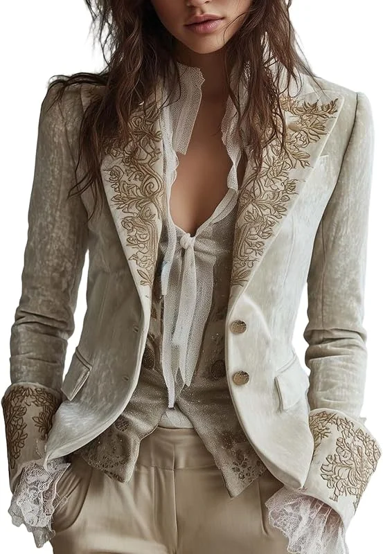 Übergangsjacke Damen Elegant Blazer Damen Kurz Tailliert Samt Jacke — Heizkleidung