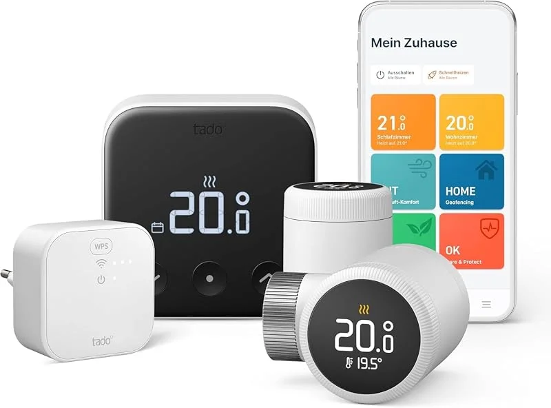 tado° Smartes Thermostat Multi-Room –– Starter Kit, inkl. Bridge X — Heizung Warmepumpe