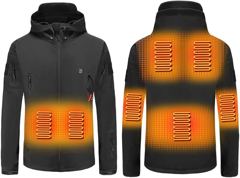 scosao Beheizbare Jacke Hooded für Herren und Damen, Beheizte Winterjacke Softshell Jacke USB Elektrische Heizjacke Wasserdicht Winddicht Warm Kapuzenjacke für Outdoor Skifahren Angeln Reiten — Heizkleidung