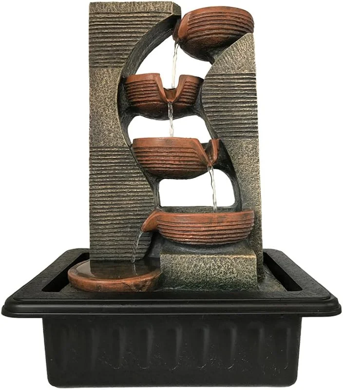 Dehner Zimmerbrunnen Steinkrüge mit LED Beleuchtung, ca. 40 x 23 x 31 cm, Polyresin, grau, braun — Luftbefeuchter