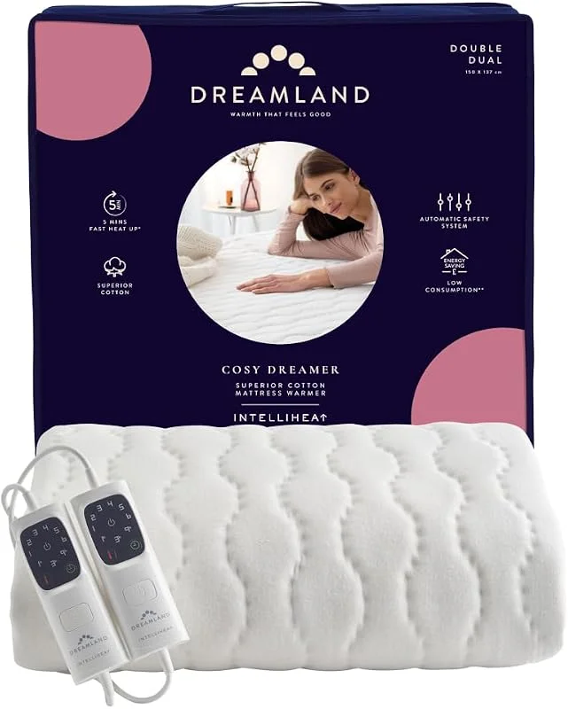 Dreamland Cosy Dreamer Matratzenwärmer aus Baumwolle, Doppelbett, 150 x 137 cm — Heizung Warmepumpe