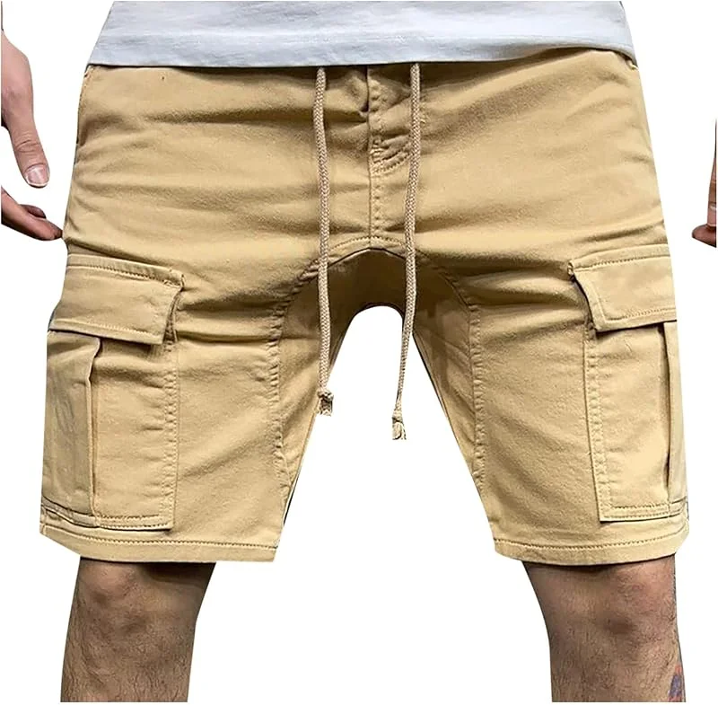 Generisch Herren Cargo Shorts Sommer Einfarbig Kurze Hose mit Kordelzug Bequeme Männer Cargohose Atmungsaktive Arbeitsshorts Outdoor Freizeit Hosen mit Taschen Sportlich Lässig — Heizkleidung