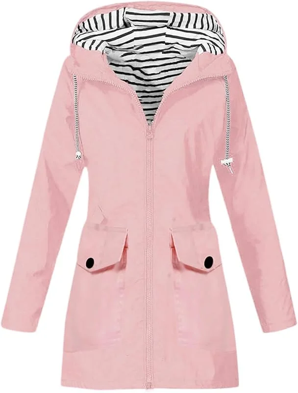 FUPODD Damen Regenjacke Leichte Wasserdichte Regenmantel Mit Kapuze Windbreaker Übergangsjacke Atmungsaktiv Mantel Outdoor Jacke Kordelzug Funktionsjacke Frauen Zum Wandern Reisen Treking Fahrrad — Heizkleidung
