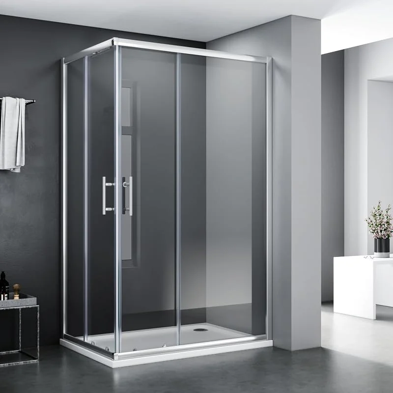 SONNI Eckeinstieg Duschkabine 120x70x185cm, Doppel-Schiebetür aus ESG-Glas — Heizung Warmepumpe